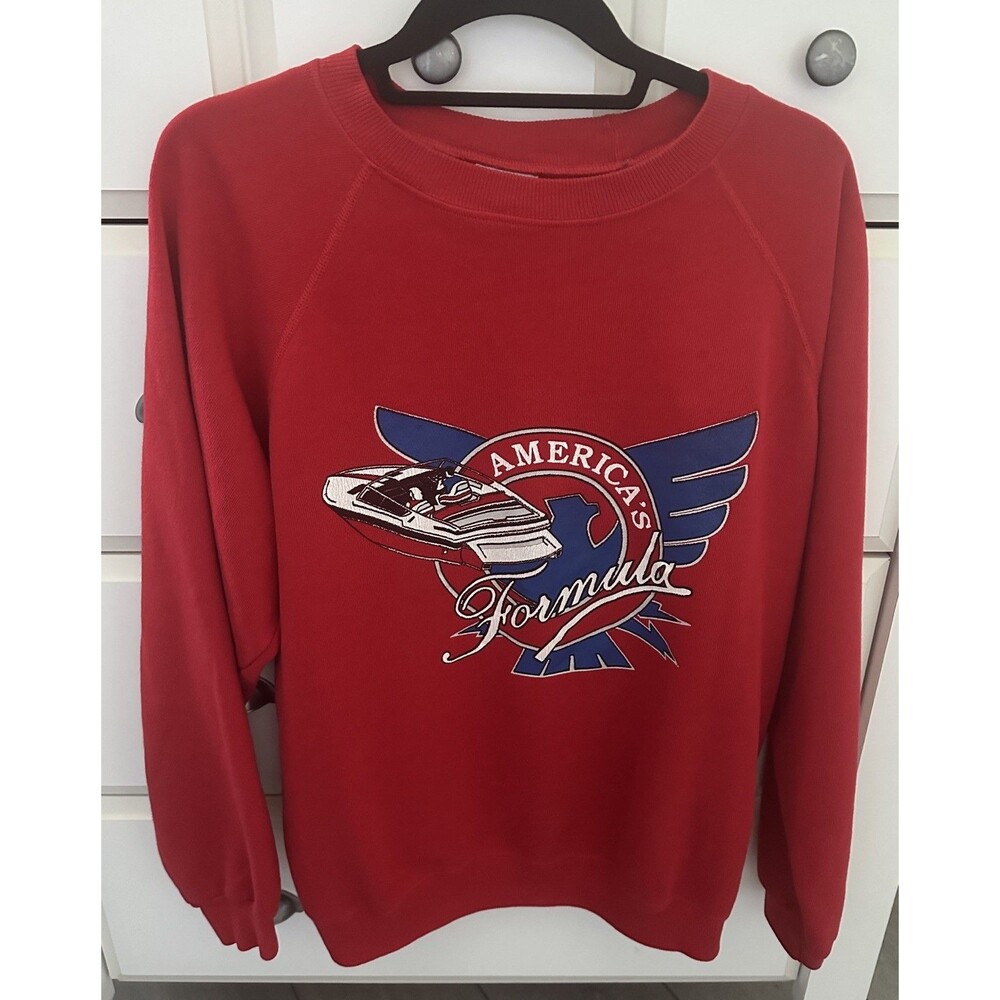 Vtg 90s Hanes Americas Formula Speedboat Racing Crewneck Sweatshirt Red Large